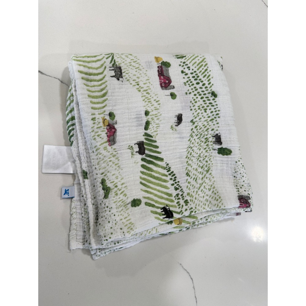 Little Unicorn Cotton Muslin Swaddle Blanket Farm Barn‎ Cow Print White Green
